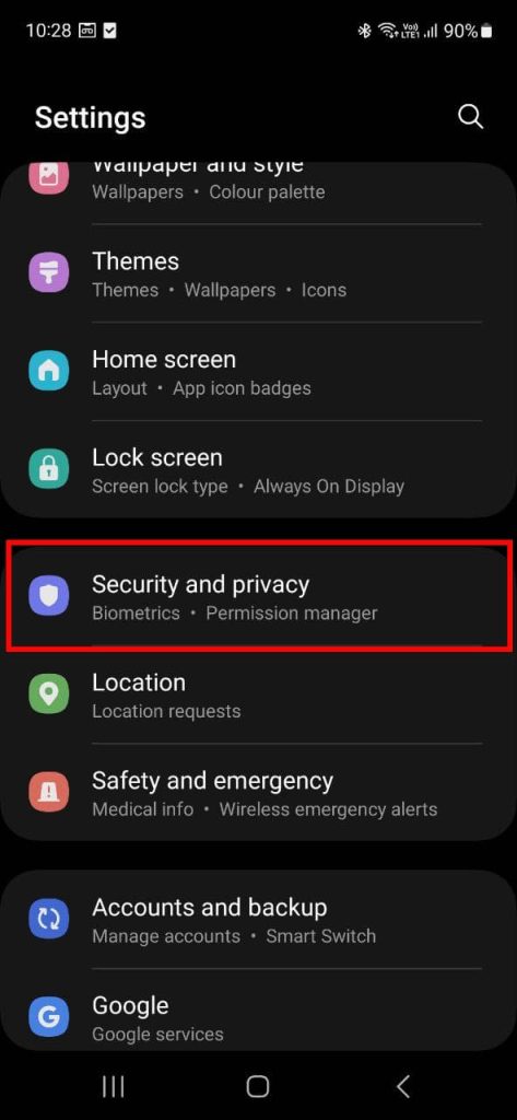 security and privacy settings in android screenshot